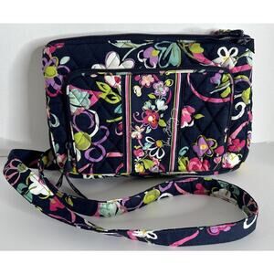 Vera Bradley Sm. Crossbody Bag Purse Card Holder Navy/ Purple Ribbons Patrn READ